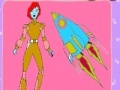 Juego Space Woman and rocket coloring